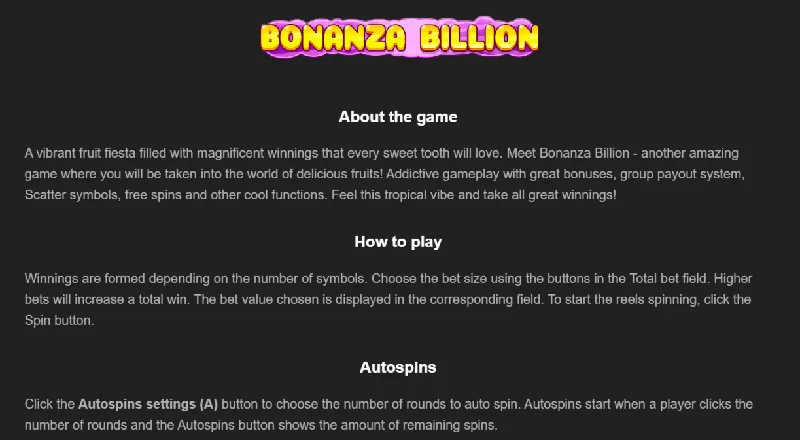 Captură de ecran Bonanza Billion