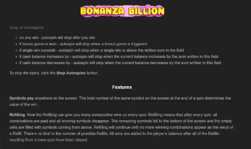 Captură de ecran Bonanza Billion